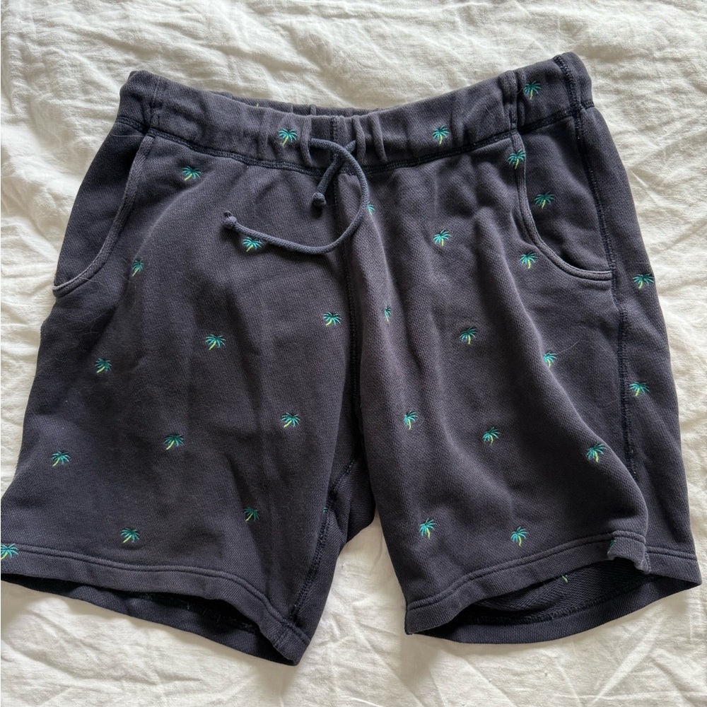 Burkman Bros Navy and Green Palm Tree Shorts with Drawstring